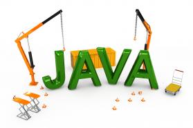 Java text with two cranes computer language stock photo