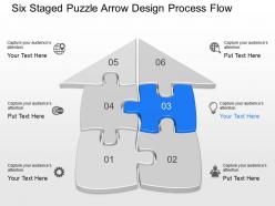 Jc six staged puzzle arrow design process flow powerpoint template