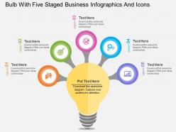 Jd bulb with five staged business infographics and icons flat powerpoint design