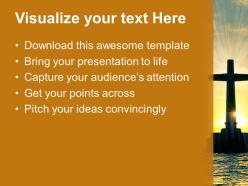 Jesus christ bible powerpoint templates tropical sunset with cross religion teamwork ppt slides