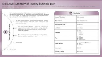 Jewelry Business Plan Executive Summary Of Jewelry Business Plan BP SS
