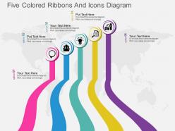 Jj five colored ribbons and icons diagram flat powerpoint design