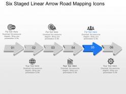 Jk six staged linear arrow road mapping icons powerpoint template