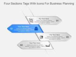 Jl four sections tags with icons for business planning powerpoint template