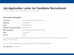 Job application letter for candidate recruitment