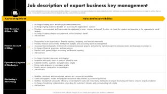 Job Description Of Export Business Key Exporting Venture Business Plan BP SS
