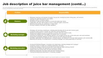 Job Description Of Juice Bar Management Organic Juice Bar Franchise BP SS Best Editable