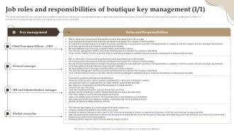 Job Roles And Responsibilities Of Boutique Key Management Retail Boutique Business Plan BP SS