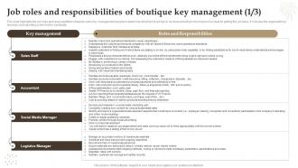 Job Roles And Responsibilities Of Boutique Key Management Retail Boutique Business Plan BP SS Aesthatic Colorful