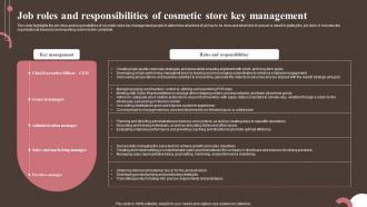 Job Roles Of Cosmetic Store Key Management Personal And Beauty Care Business Plan BP SS