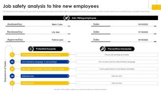 Job Safety Analysis To Hire New Employees