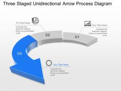 Jt three staged unidirectional arrow process diagram powerpoint template