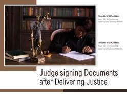 Judge signing documents after delivering justice