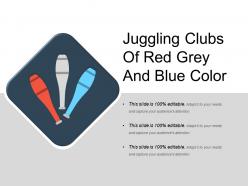 Juggling clubs of red grey and blue color