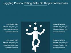 Juggling person rolling balls on bicycle white color