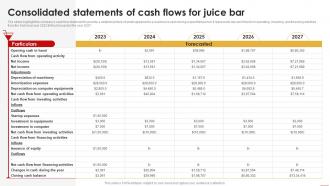 Juice Shop Business Plan Consolidated Statements Of Cash Flows For Juice Bar BP SS