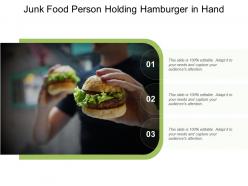 Junk food person holding hamburger in hand