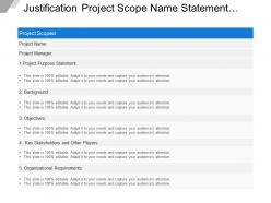 Justification project scope name statement objectives