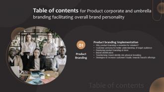 K51 Product Corporate And Umbrella Branding Facilitating Overall Brand Personality For Table Of Contents