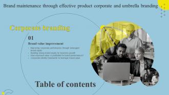 K54 Brand Maintenance Through Effective Product Corporate And Umbrella For Table Of Contents Branding SS