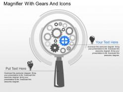 Ka magnifier with gears and icons powerpoint template