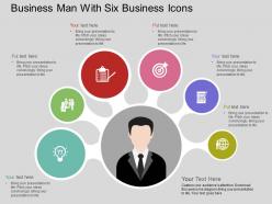 Kc business man with six business icons flat powerpoint design