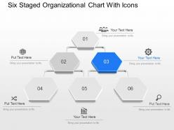Kd six staged organizational chart with icons powerpoint template