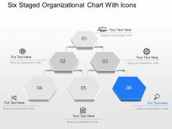 Kd six staged organizational chart with icons powerpoint template