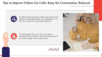 Keeping Conversation Balanced While Following Up In Sales Training Ppt