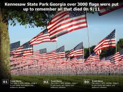 Kennesaw state park georgia over 3000 flags were put up to remember all that died 0n 911