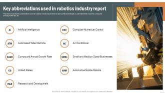Key Abbreviations Used In Robotics Industry Report Robotics Industry Report IR SS