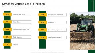 Key Abbreviations Used In The Plan Farm And Agriculture Business Plan BP SS