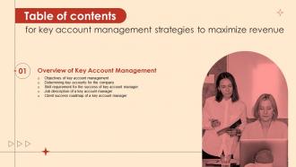 Key Account Management Strategies To Maximize Revenue For Table Of Contents