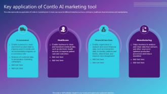 Key Application Of Contlo AI Marketing Tool Best AI Solutions Used By Industries AI SS V
