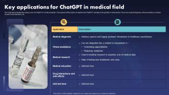 Key Applications For ChatGPT V2 In Medical Field Ppt Ideas Influencers