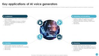 Key Applications Of AI Voice AI Text To Speech Generator Platform AI SS V