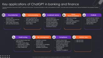 Key Applications Of ChatGPT In Banking And Finance Ppt Icon Template