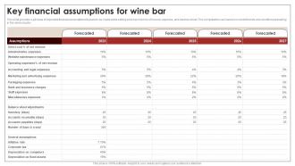 Key Assumptions For Wine Bar Wine And Dine Bar Business Plan BP SS