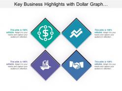 Key business highlights with dollar graph and handshake image