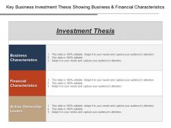 Key business investment thesis showing business and financial characteristics