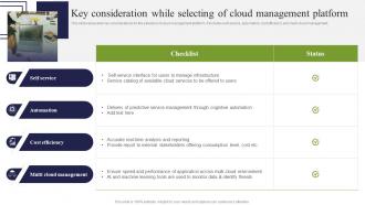 Key Consideration While Selecting Of Cloud Management ICT Strategic Framework Strategy SS V