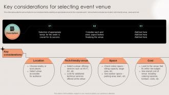 Key Considerations For Selecting Event Venue Business Event Planning And Management