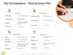 Key considerations hotel business plan strategy for hospitality management ppt outline