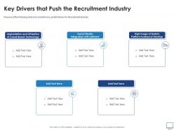 Key drivers that push the recruitment industry recruitment industry investor funding elevator ppt ideas