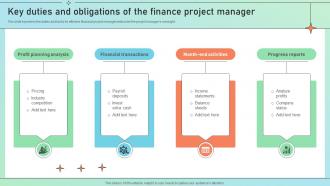 Key Duties And Obligations Of The Finance Project Manager