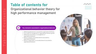 Key Elements Associated To Organizational Behavior For Table Of Contents
