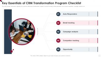 Key Essentials Of CRM Transformation Program Checklist How To Improve Customer Service Toolkit