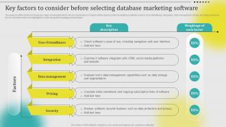 Key Factors To Consider Before Selecting Database Marketing Everaging Customer Data MKT SS V