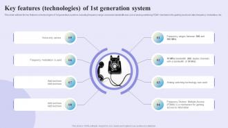 Key Features Technologies Of 1st Generation System 1G To 5G Evolution Ppt Template