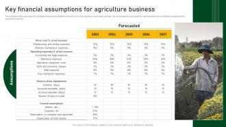 Key Financial Assumptions For Agriculture Business Farm And Agriculture Business Plan BP SS